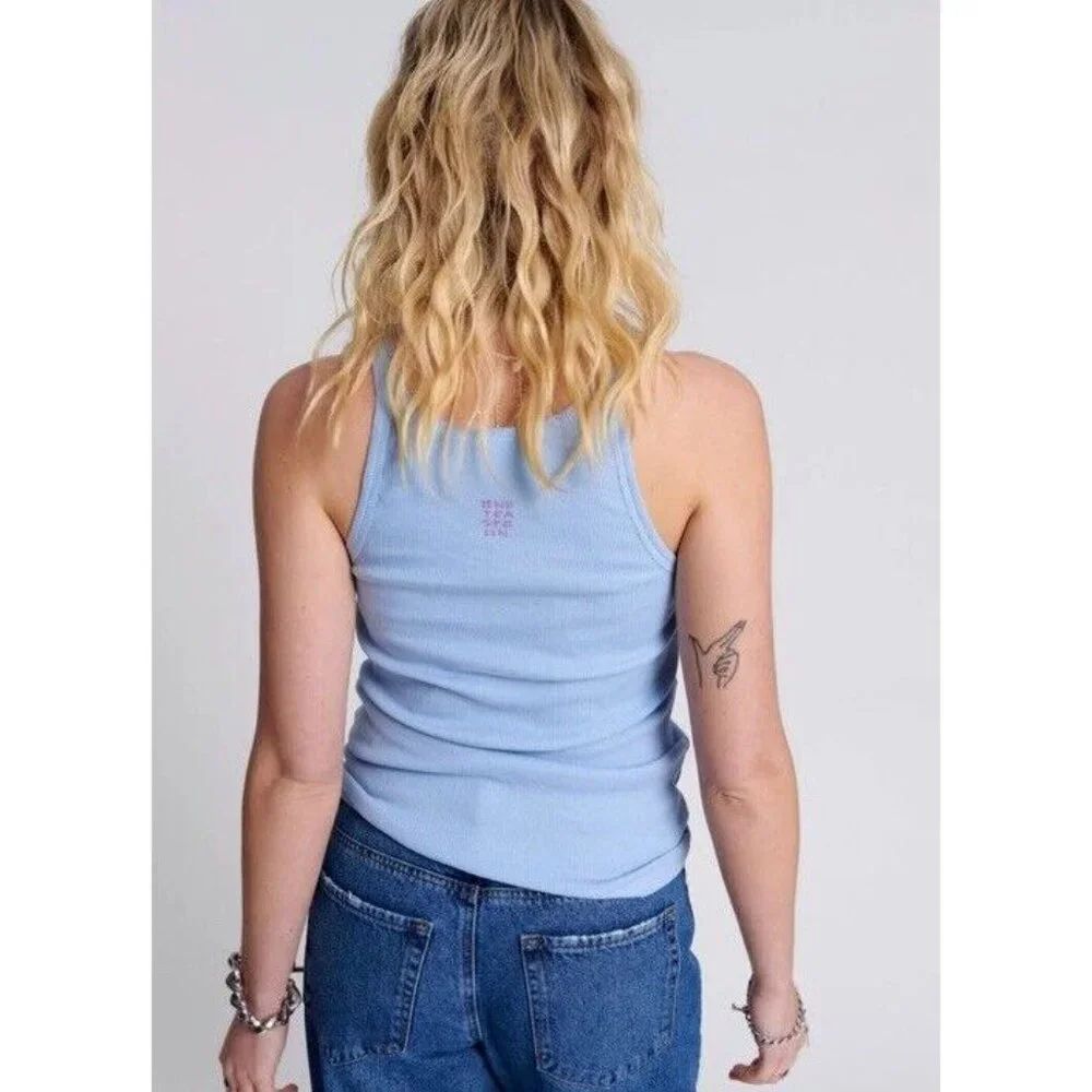 One Teaspoon Womens Blue Skyway Logo Singlet Ribbed Tank Top Cotton Size Xxs Nwt — image 6 of 8